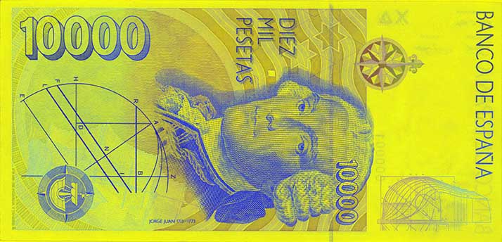 10 000 peseetat, tagakülg