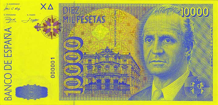10 000 peseetat, esikülg