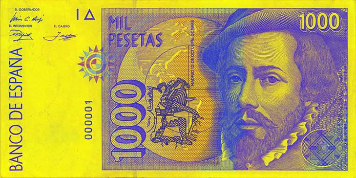 1000 peseetat, esikülg
